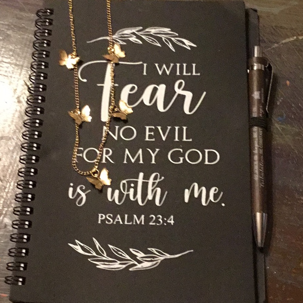 Necklace & Notebook bible verse Inspirational Quote with pen and butterfly
